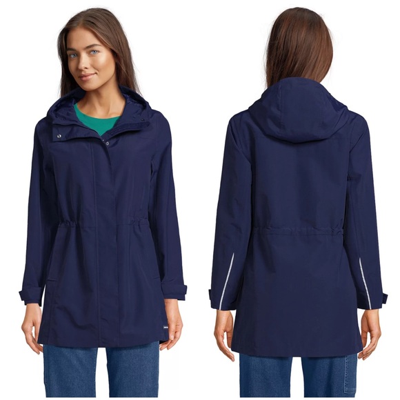 NWT Lands End Squall Raincoat Parka Jacket Womens XS Petite 2 4 Navy Blue - Picture 1 of 13